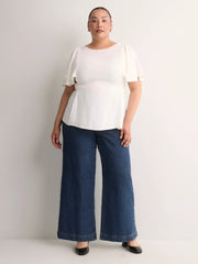 Responsible Cape Flutter-Sleeve Silky Blouse with Self Sash