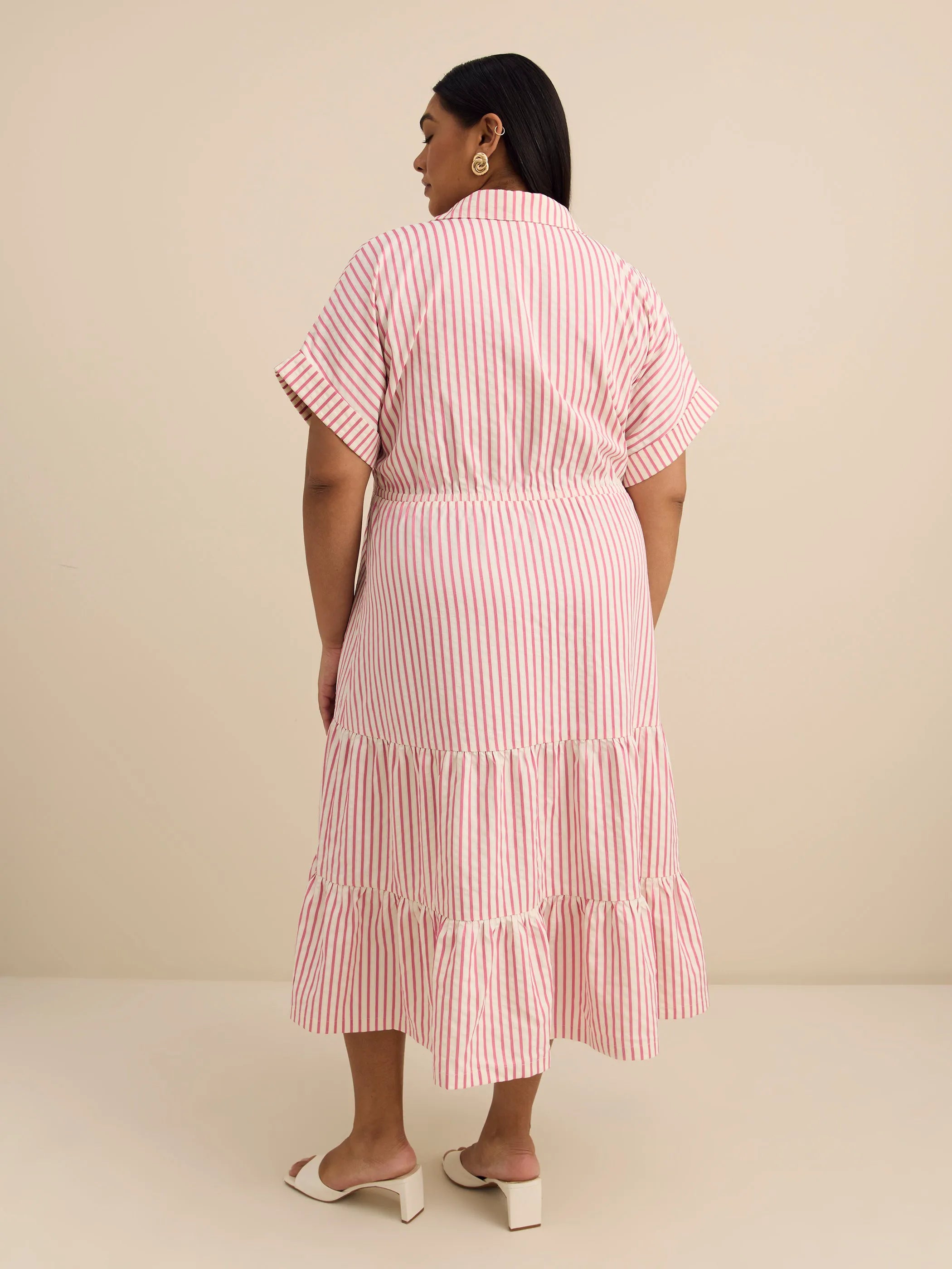 Pink Midi Tiered Utility Shirt Dress – Official Website