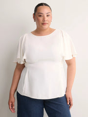 Responsible Cape Flutter-Sleeve Silky Blouse with Self Sash