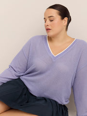 Active Zone Violet Crochet Waffle Knit V-Neck Pullover