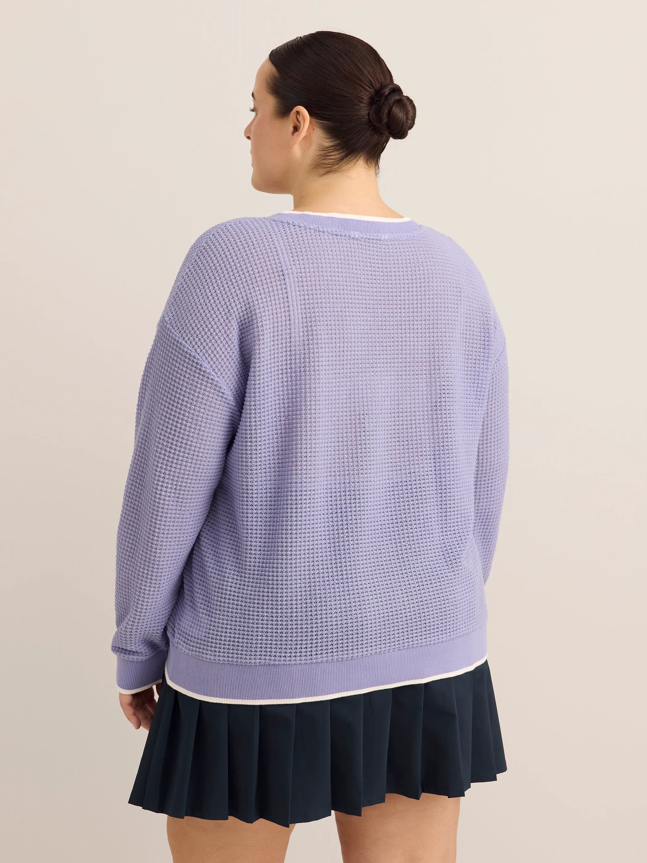 Active Zone Violet Crochet Waffle Knit V-Neck Pullover